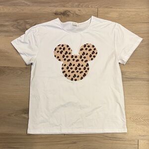 Women’s White T-Shirt with Leopard Print Design